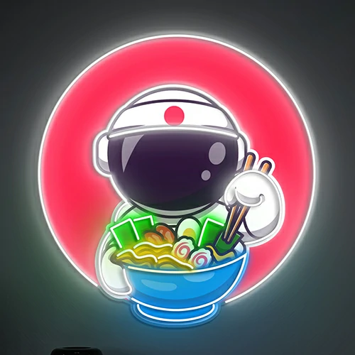 Astronaut Eating Ramen Japanese Noodles Neon Sign