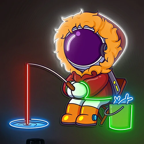 Astronaut Fishing Neon Sign