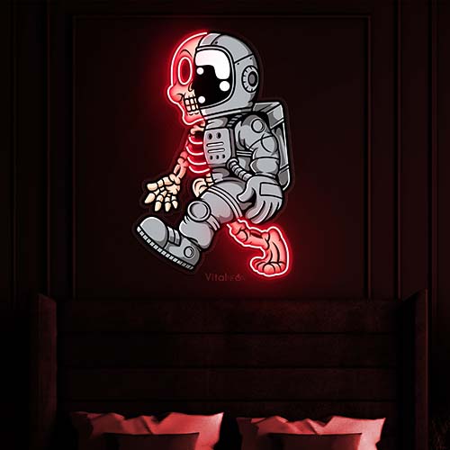 Astronaut Half Skull Neon Sign
