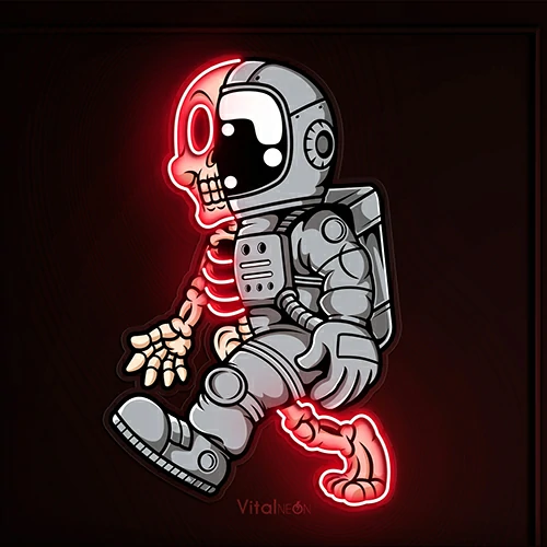 Astronaut Half Skull Neon Sign