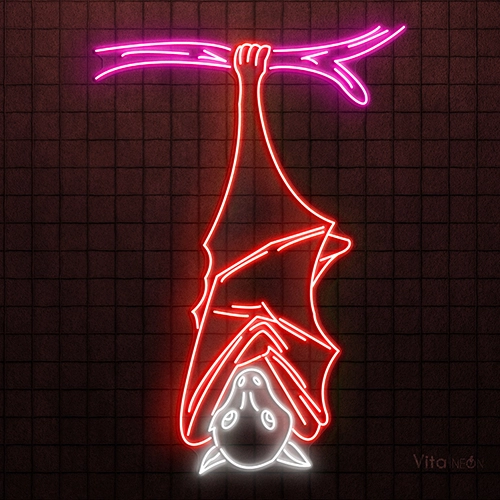 Bat Hanging on Tree Branch Neon Sign