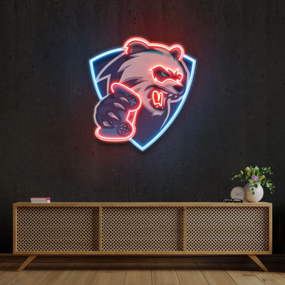 Bear Gamer Artwork Neon Sign