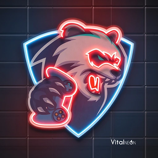 Bear Gamer Artwork LED Neon Sign | Streaming Setup Wall Decor