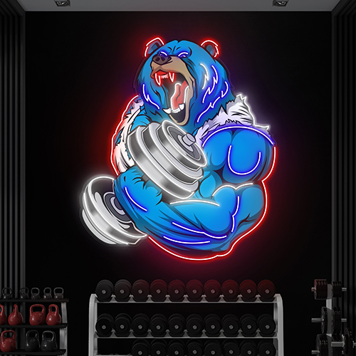 Bear Strong Dumbbell Gym Neon Sign