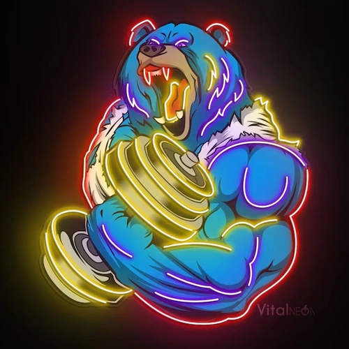 Bear Strong Dumbbell Gym Neon Sign | Sign for Animal lovers