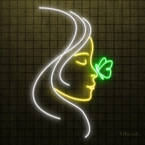 Beauty Face on Butterfly LED Neon Sign