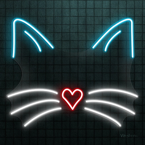 Cat Ears and Mustache Neon Sign | Adjustable USB LED Light