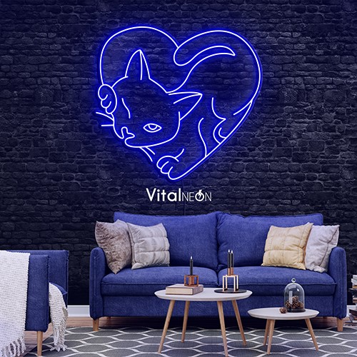 Buy Cat in Heart Line Art Neon Sign
