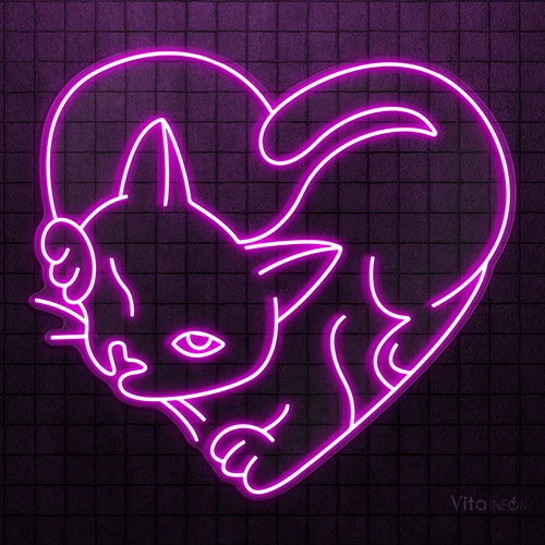 Buy Cat in Heart Line Art Neon Sign | Cute LED Pet Decor