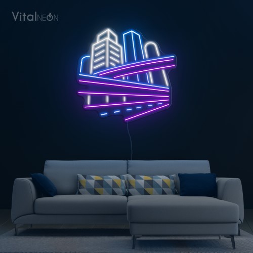 City Skyscrapers City Skyline Neon Sign