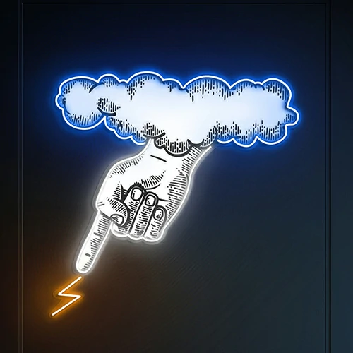 Cloud Hand with Thunder Bolt Neon Sign