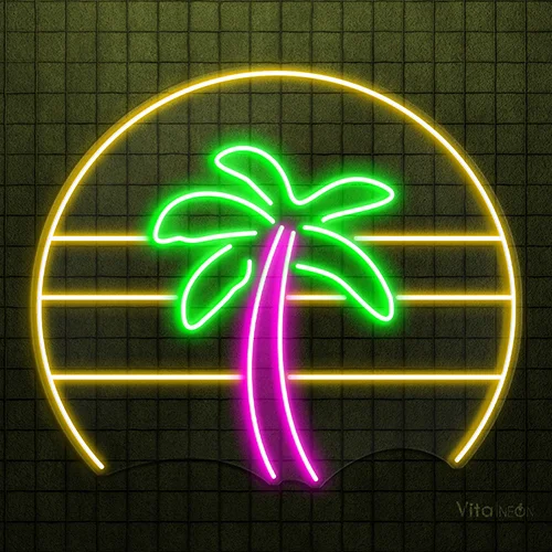 Colorful Palm Tree Neon Sign |  Vibrant LED Tropical Decor
