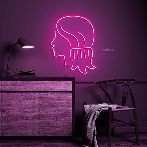 Comb Combing Woman Hair Neon Sign