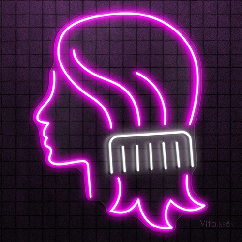 Comb Combing Woman Hair Neon Sign for Salon Decor