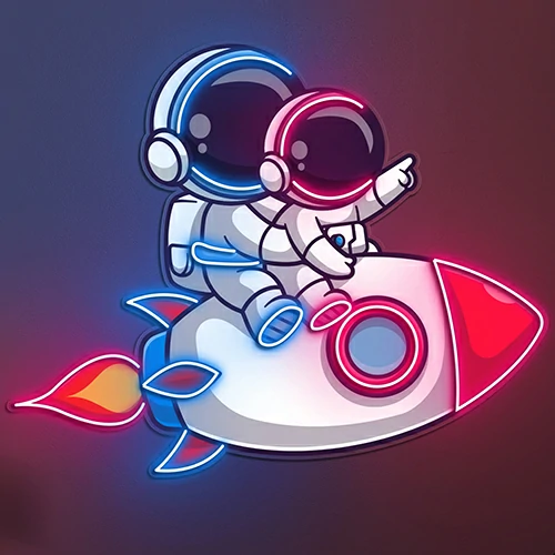 Buy  Now Couple of Astronauts on Rocket Neon Sign Online