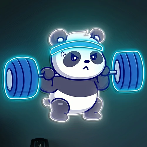 Buy Cute Panda Lifting Barbell Neon Like Sign | Panda LED Light