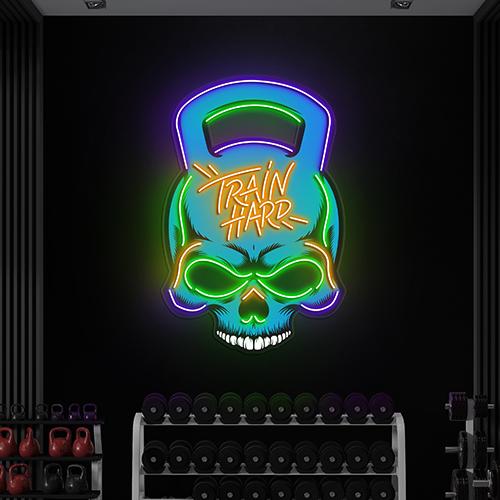 Dumbbell Skull Gym Neon Sign