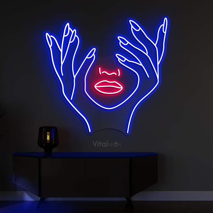 Face Abstract Hands Neon Sign