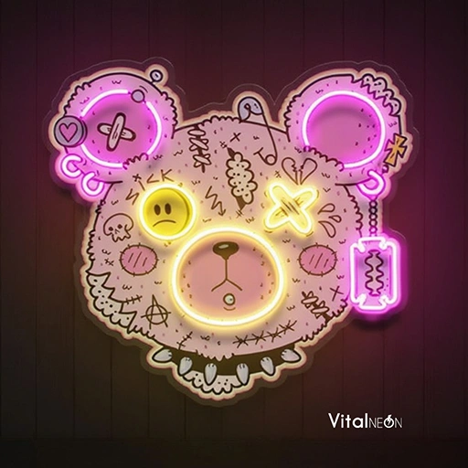 Gangsta Bear Artwork LED Neon Sign |  Art for Studios & Shops
