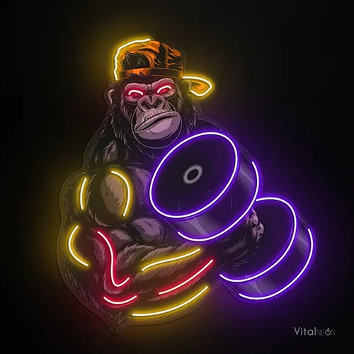 Gorilla Strong Arm Gym Neon Sign | Motivational LED Light