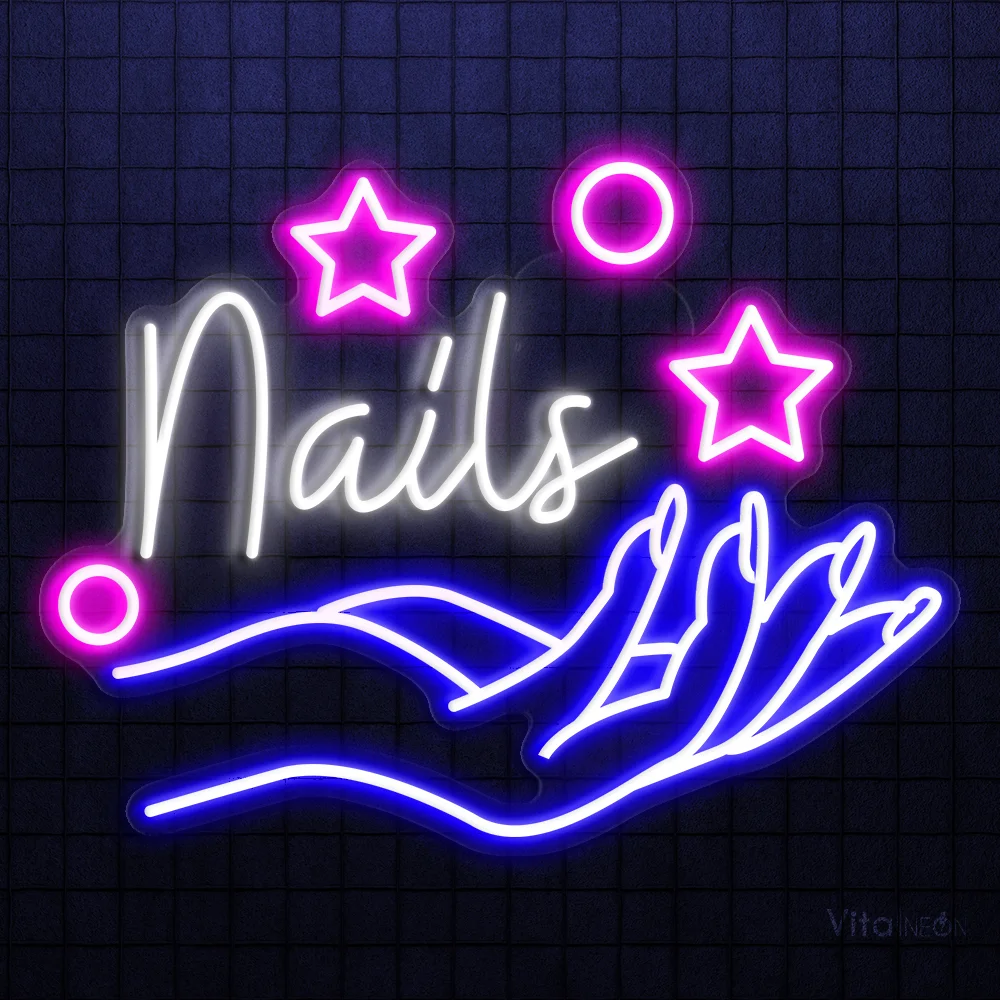 Hand Holding Nails Neon Sign