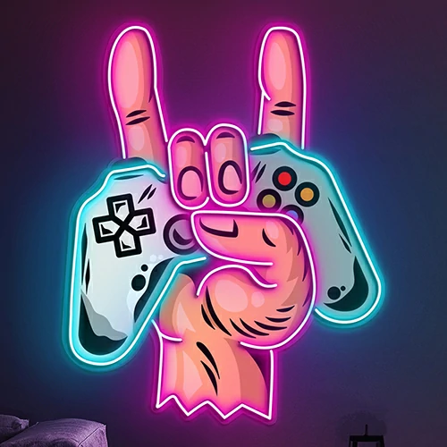 Hand holding playstation Neon