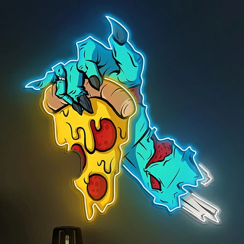 Hand Skull Pizza Neon Sign | Pizza Artwork LED - vitalneon