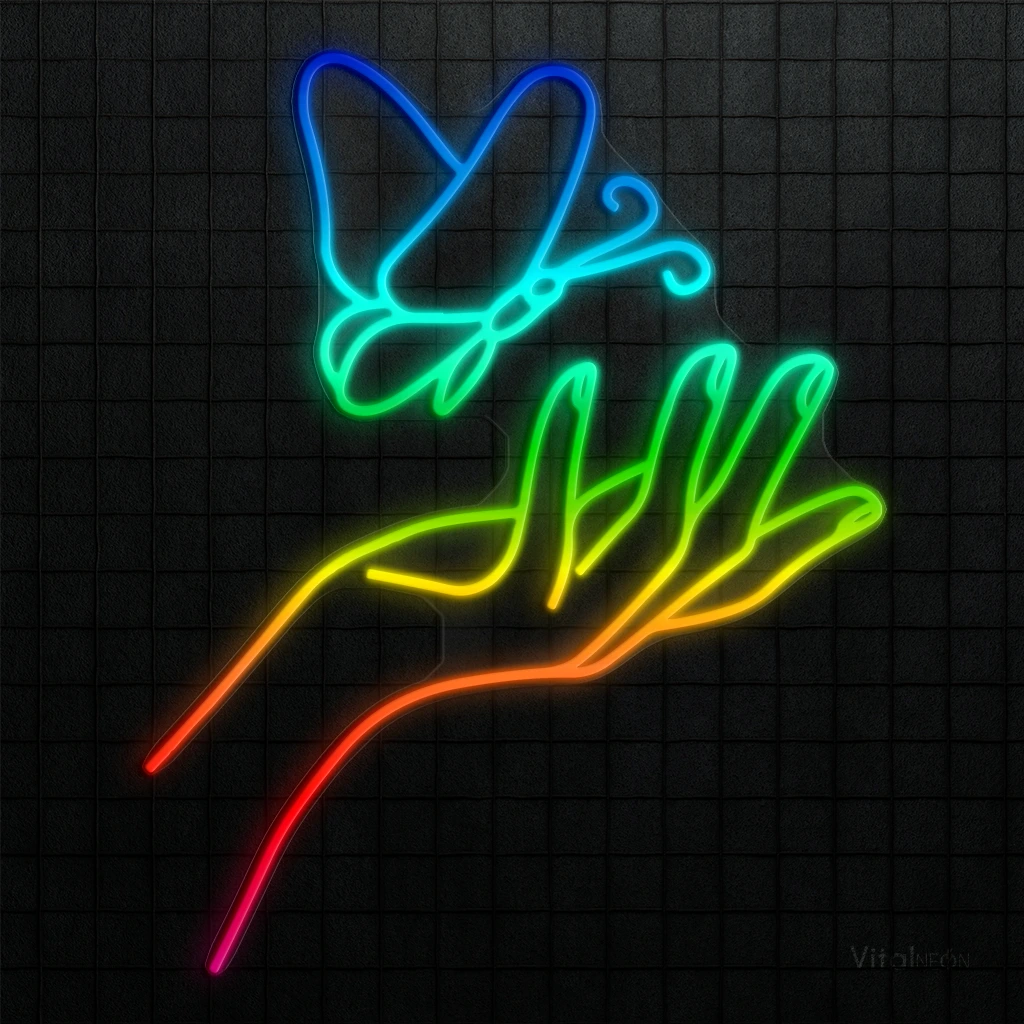 Hand with Butterfly RGB Neon Sign