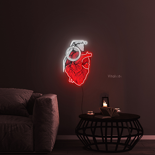 Heart Grenade Neon Sign