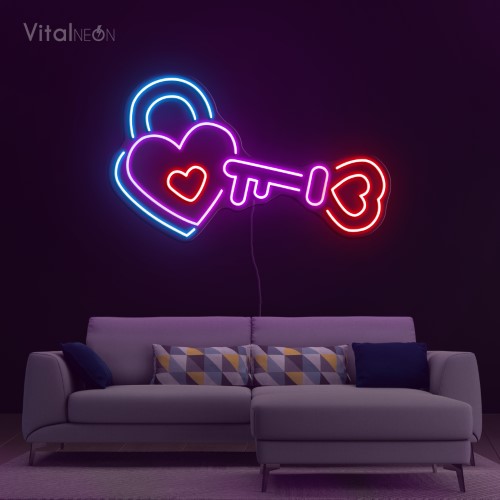 Key and Lock Heart Neon Sign