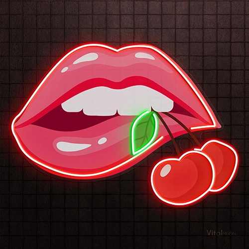 Lips Biting into a Cherry Neon Sign | LED Neon Wall Decor