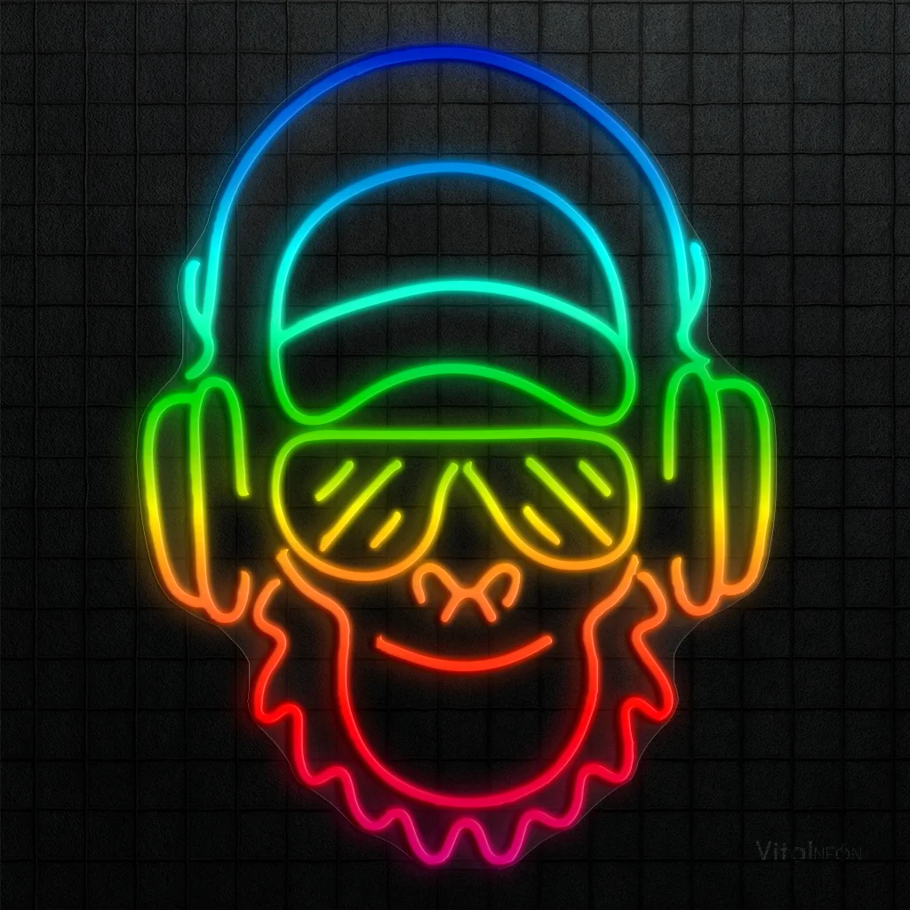 Monkey with Headphones RGB Neon Sign