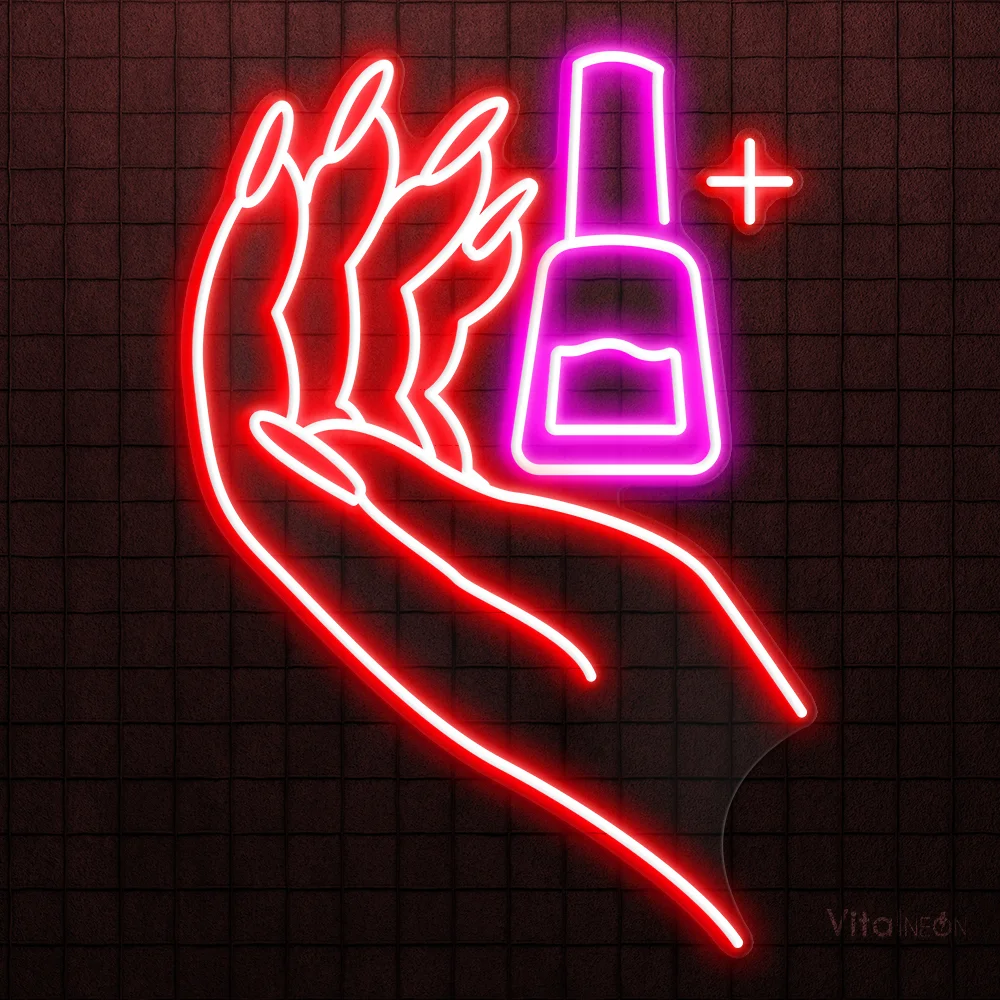 Nail Polish On Hand Neon Sign |  Salon LED Art