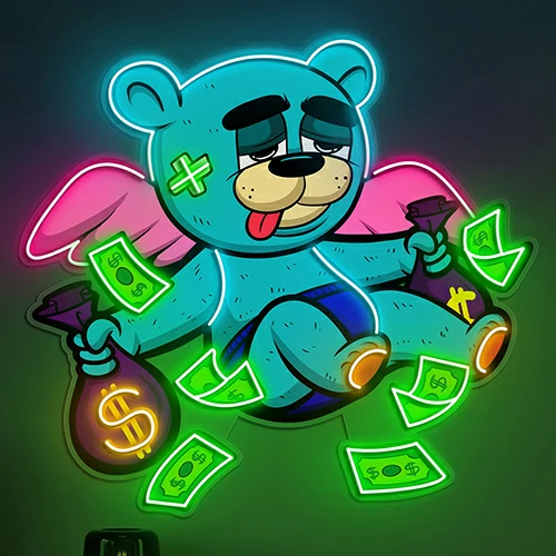 Pop Art Bear with Dollar Neon Sign | Custom LED & Remote
