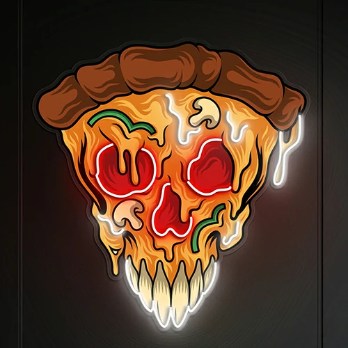 Pop Art Skull Pizza Neon Sign