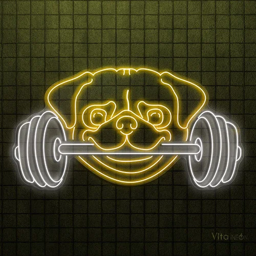 Pug with Dumbbell Neon Sign | LED Gym Wall Art