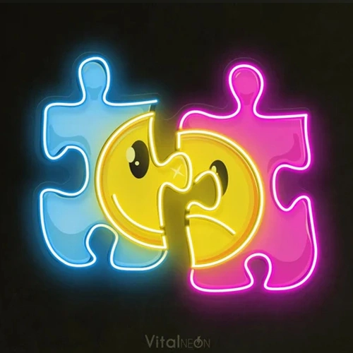 Puzzle & Emoji Neon Sign |  Fun LED Game Room Decor