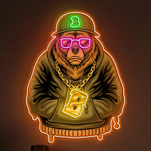 Rapper Bear Mascot Neon Sign
