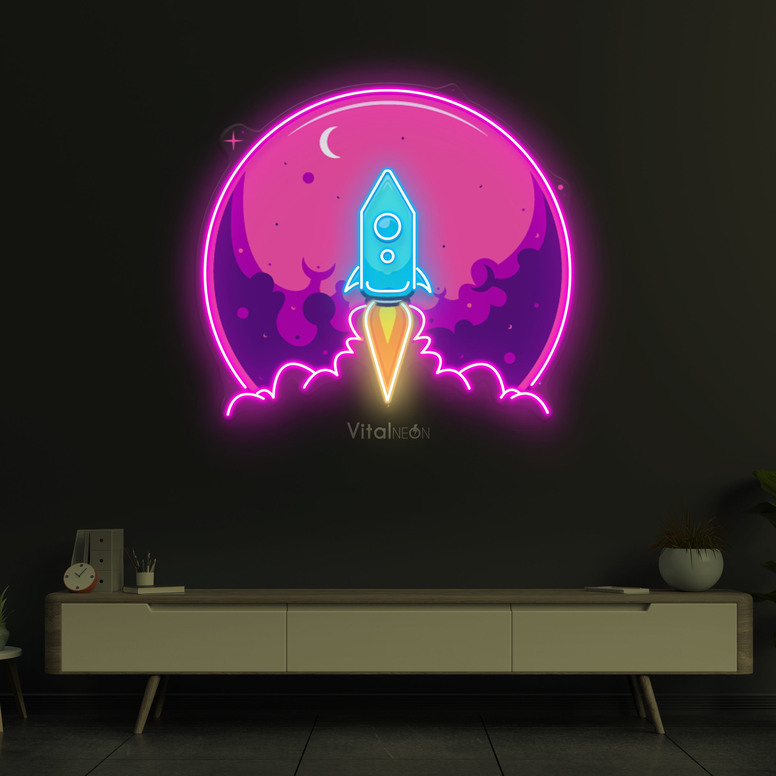 Buy Rocket & Moon LED Neon Sign Buy Rocket & Moon LED Neon Sign