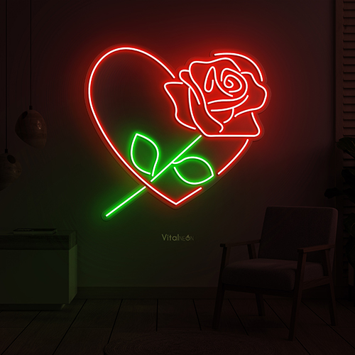 Rose In Heart Neon Sign
