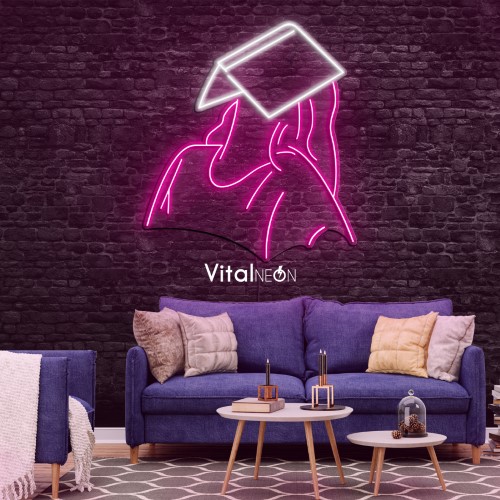 Sad Woman with Book Neon Sign