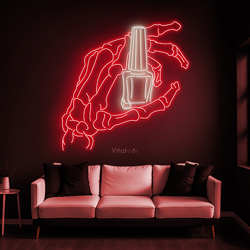 Skeleton Hand Holding Nail Polish Neon Sign