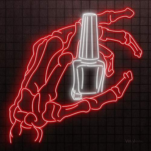 Skeleton Hand Holding Nail Polish Neon Sign