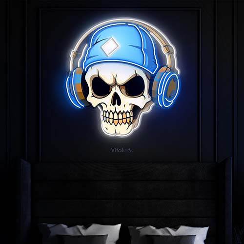 Skull And Headphones Neon Sign