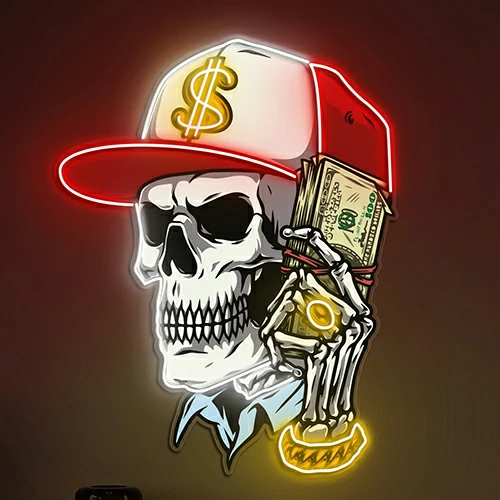 Skull Money Neon Sign