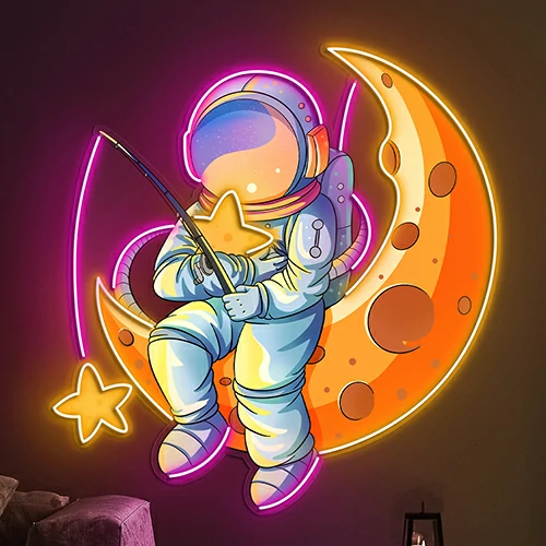 Space Fishing Star Astronaut Neon Sign