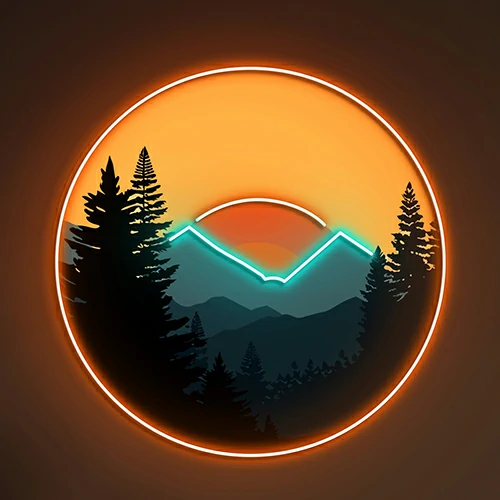 Sunset Pine Tree Silhouette Neon Sign  (UV Print &  3D)