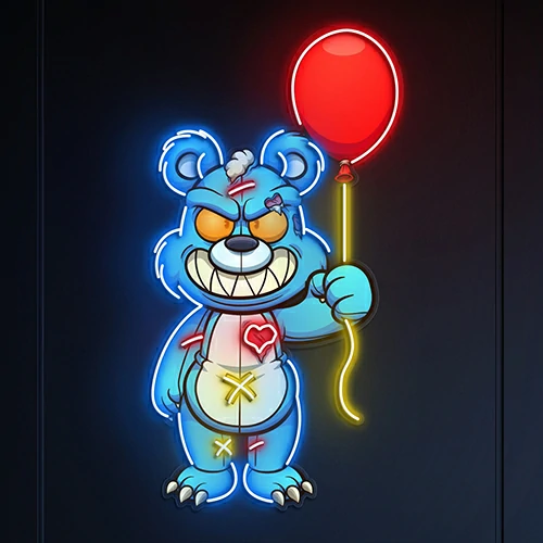 Teddy Bear with Green Cross Neon Sign