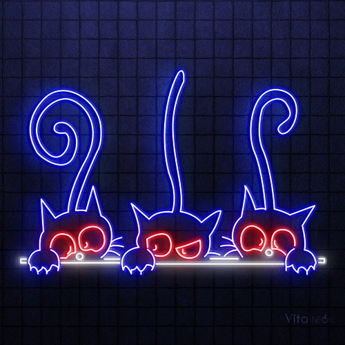 3 Goofy Cats Neon Sign