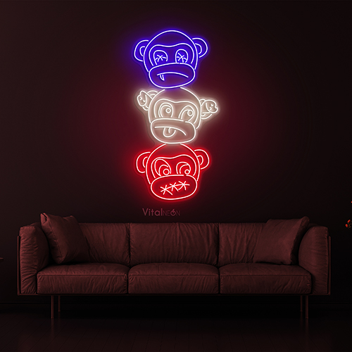 Three Monkey Faces Neon Sign